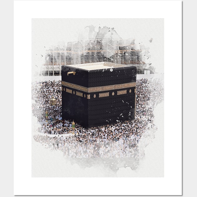 Saint Kaaba, Masjid Al Haram, watercolour illustration Islamic art Wall Art by Arabic calligraphy Gift 